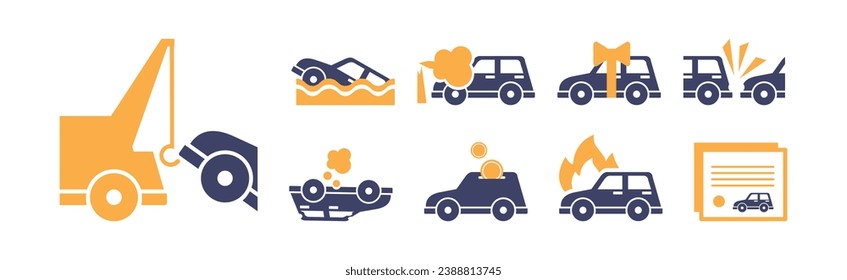 Car Insurance Flat Icons with Motor Vehicle Vector Set