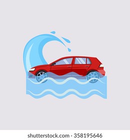 Car Insurance and Flood Risk Colourful Vector Illustration 