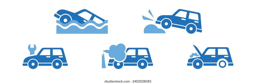 Car Insurance Icon with Blue Auto Element Vector Set