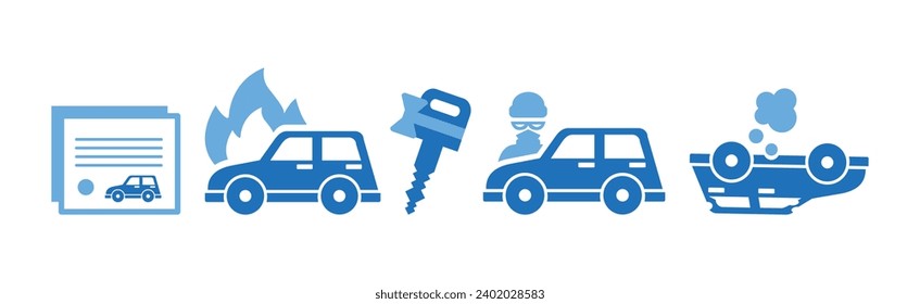 Car Insurance Icon with Blue Auto Element Vector Set