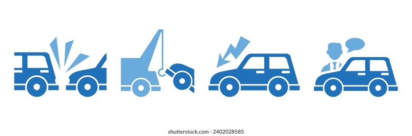 Icono de seguro de automóvil con conjunto de vectores de elemento automático azul