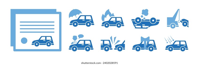 Car Insurance Icon with Blue Auto Element Vector Set
