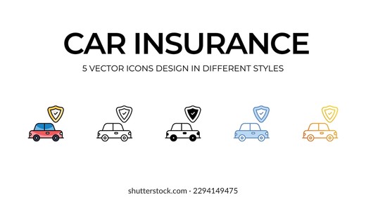 Car Insurance Icon Design in Five style with Editable Stroke. Line, Solid, Flat Line, Duo Tone Color, and Color Gradient Line. Suitable for Web Page, Mobile App, UI, UX and GUI design.