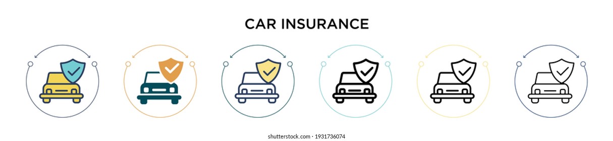 Car insurance icon in filled, thin line, outline and stroke style. Vector illustration of two colored and black car insurance vector icons designs can be used for mobile, ui, web