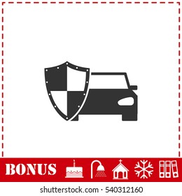 Car insurance icon flat. Simple vector symbol and bonus icon