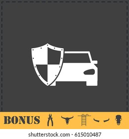 Car insurance icon flat. Simple vector symbol and bonus icon