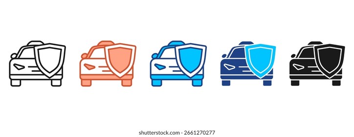 Carro Seguro Ícone Definir Coleção de Estilos Múltiplos