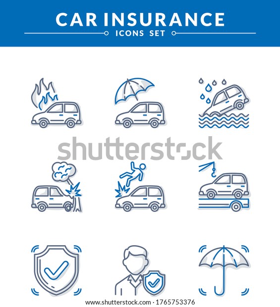 Car insurance Icon set, New and trendy linear
pictogram pack With dual color and shadow. modern vector icon
concept for web graphics