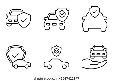 Conjunto de ícone de seguro de carro. proteção de carro, cuidado e segurança para o automóvel, carro com ícone de escudo, ilustração vetorial no fundo branco