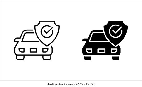 Conjunto de ícone de seguro de carro. proteção de carro, cuidado e segurança para o automóvel, carro com ícone de escudo, ilustração vetorial no fundo branco