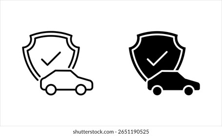 Conjunto de ícone de seguro de carro. proteção de carro, cuidado e segurança para o automóvel, carro com ícone de escudo, ilustração vetorial no fundo branco