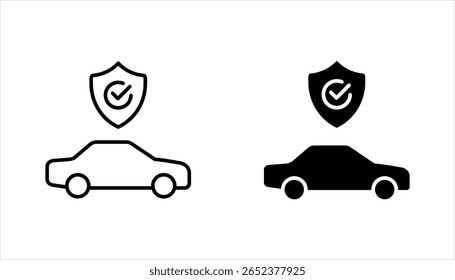 Conjunto de ícone de seguro de carro. proteção de carro, cuidado e segurança para o automóvel, carro com ícone de escudo, ilustração vetorial no fundo branco