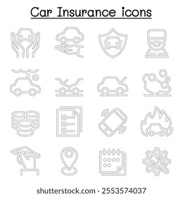 Car insurance icon set in thin line style