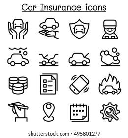 Car insurance icon set in thin line style
