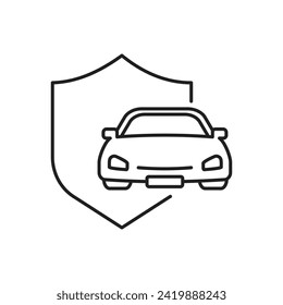 Car insurance icon, car with shield icon, vector illustration