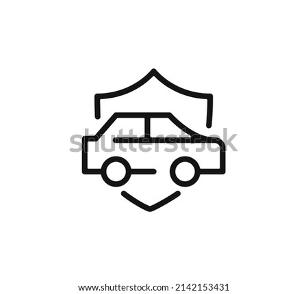 Car insurance icon. Car and shield. Vector line icon