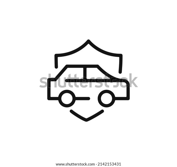 Car\
insurance icon. Car and shield. Vector line\
icon