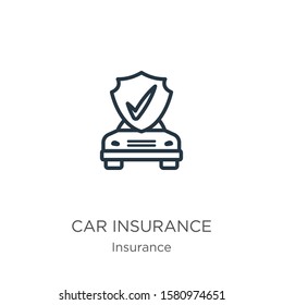 Car insurance icon. Thin linear car insurance outline icon isolated on white background from insurance collection. Line vector sign, symbol for web and mobile