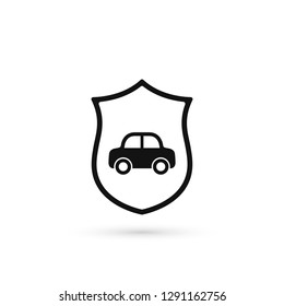Car insurance icon, vector car with shield illustration.