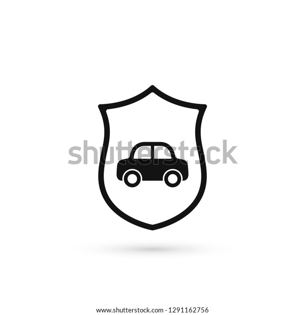 Car\
insurance icon, vector car with shield\
illustration.