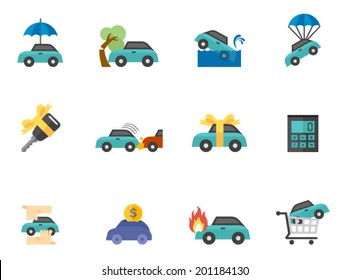 Car Insurance icons in flat color style