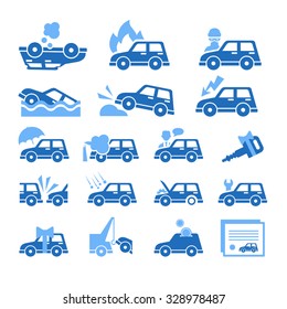 Car Insurance icons in flat color style