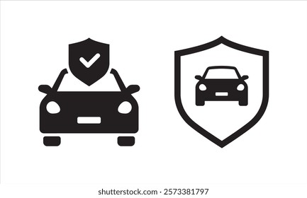 Car insurance icons. Two symbols of vehicle protection. Car insurance policy concept. Vector elemens. 