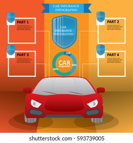 car insurance info graphic elements, insurance protection that insured with shield. flat vector illustration
