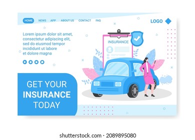 Car Insurance Landing Page Template Flat Design Illustration Editable of Square Background Suitable for Social media, Greeting Card and Web Internet Ads