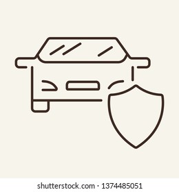 Car insurance line icon. Front of vehicle and shield. Insurance concept. Vector illustration can be used for topics like financial security, damage, accident