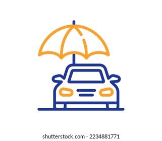 Car insurance line icon. Risk management sign. Vehicle with umbrella symbol. Colorful thin line outline concept. Linear style car insurance icon. Editable stroke. Vector