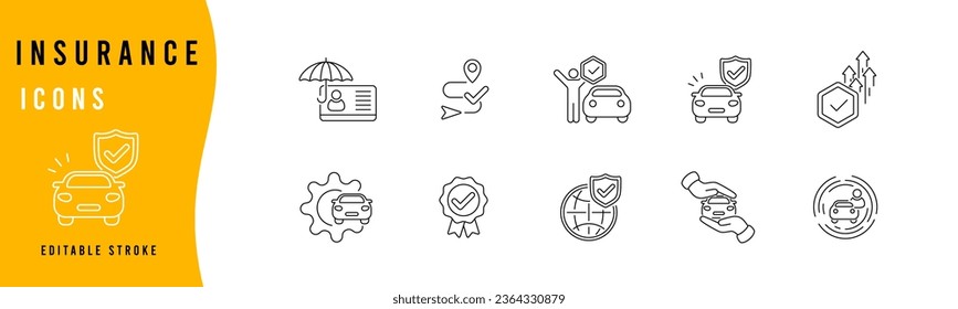 Car insurance. linear icon set. Editable stroke