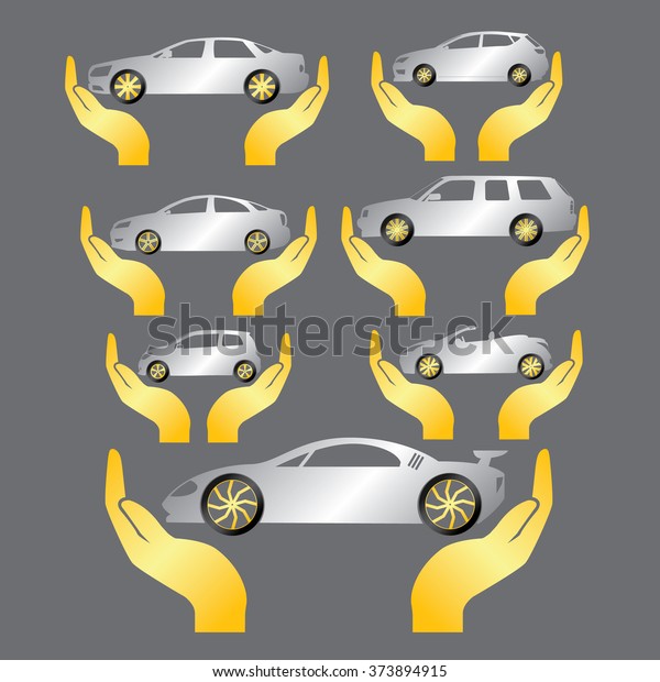 car
insurance logo banner on golden hand. Vector
style