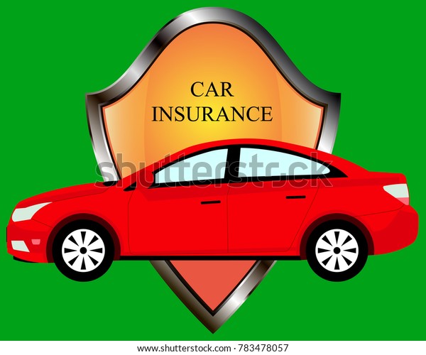 Car insurance logo isolated on green\
background, automobile protected with shield, auto protection sign\
flat label badge. Vector\
illustration.