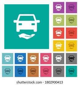 Autoversicherung mehrfarbige Flachsymbole auf einfarbigem Hintergrund. Weiße und dunklere Icon-Variationen für Hover oder aktive Effekte.
