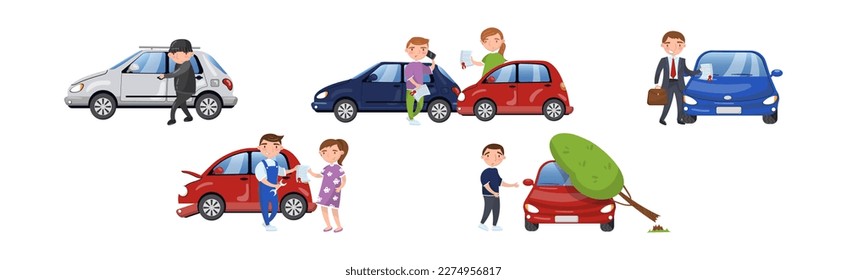 Car Insurance with People Engaged in Different Cases of Vehicle Damage and Agent Vector Set