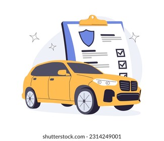 Car insurance policy finance form money concept. Car insurance icon vector document. Vector cartoon illustration for UI, car safety