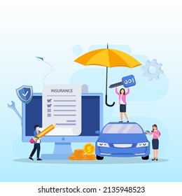 Car insurance policy form with umbrella. Insurance agent, Protection, damage or collision vector