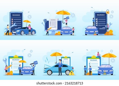 Car insurance policy form with umbrella. Insurance agent, Protection, damage or collision vector