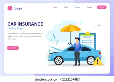 Car insurance policy form with umbrella. Insurance agent, Protection, damage or collision vector