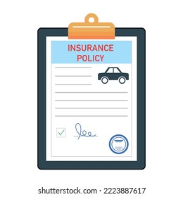 Car insurance policy with signature and seal.