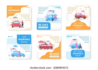 Car Insurance Post Template Flat Design Illustration Editable of Square Background Suitable for Social media, Greeting Card and Web Internet Ads
