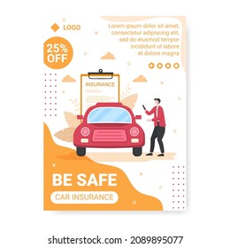 Car Insurance Poster Template Flat Design Illustration Editable of Square Background Suitable for Social media, Greeting Card and Web Internet Ads