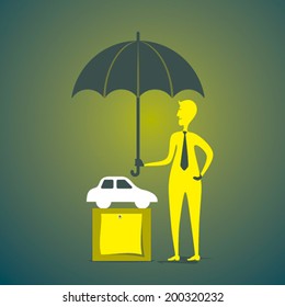 car insurance or protect the car concept under umbrella vector