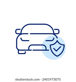 Car insurance. Protection shield, check mark and vehicle. Pixel perfect icon