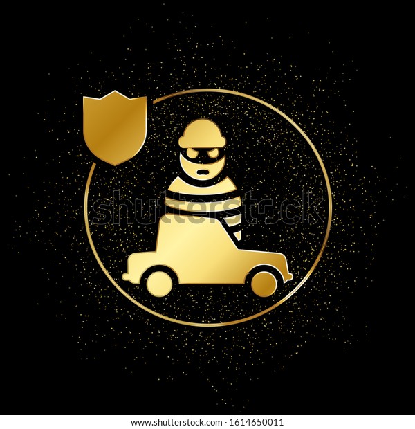 car, insurance, robbery gold icon.\
Vector illustration of golden particle\
background.