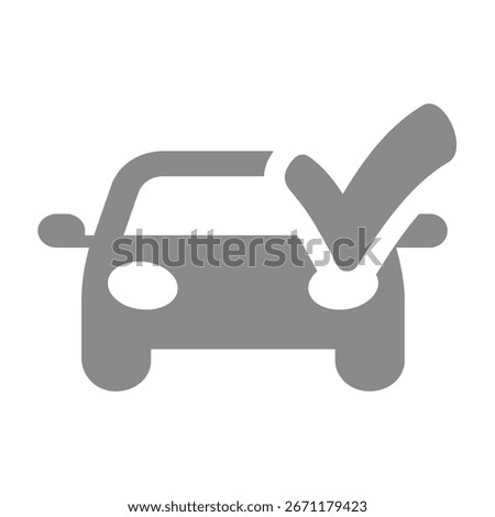 Car insurance and service vector icon. Car repair shop with checkmark.