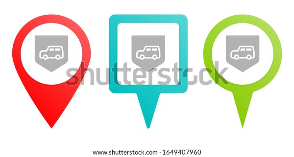 Car, insurance, shield,\
vehicle. Multicolor pin vector icon, diferent type map and\
navigation point.