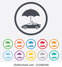 Car insurance sign icon. Protection symbol. Round circle buttons with frame. Vector
