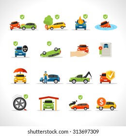 Car Insurance Thief And Disaster Protection Icons Set Isolated Vector Illustration